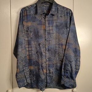 Men's International Laundry Blue Pasiely Striped Patterned Dress Shirt (0592A2)